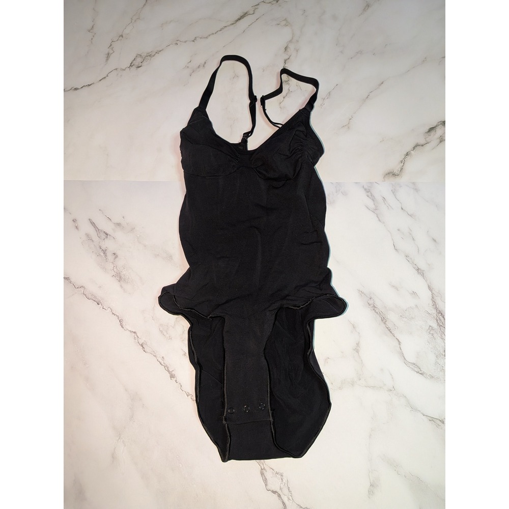SKIMS Sculpting Mid Thigh Bodysuit Onyx Black Shapewear Small Recycled Nylon - Picture 3 of 5